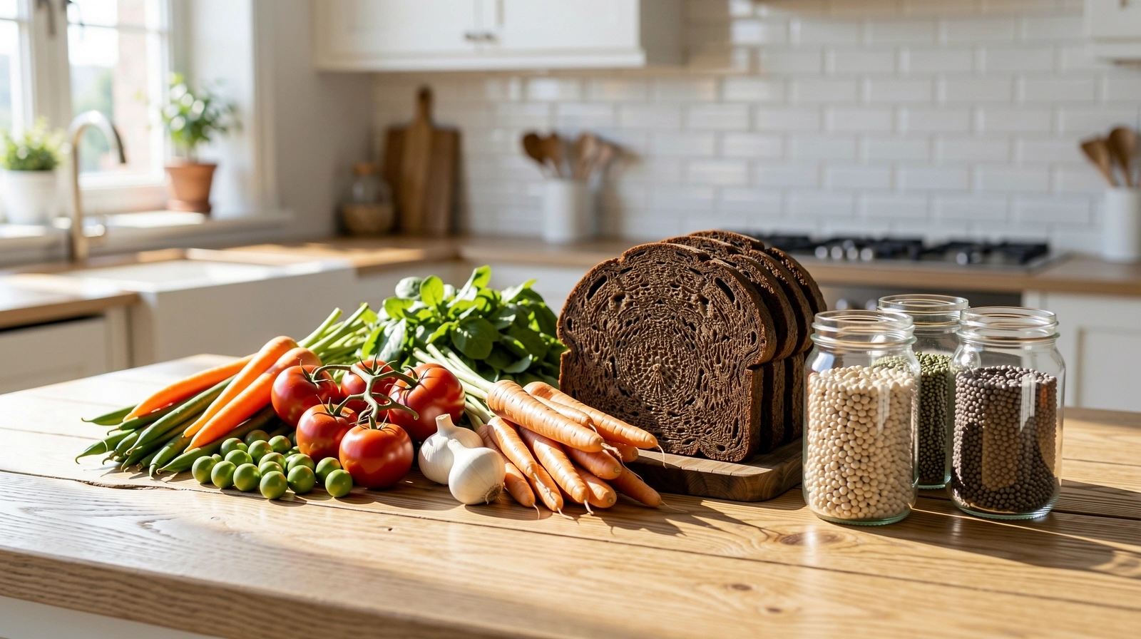 Frische regionale Lebensmittel in einer hellen Küche